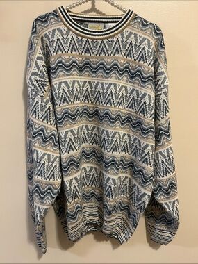 Vintage Backyard Blues Sweater 2XL Coogi Style Geometric Chevron Knit 90s